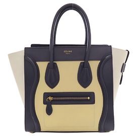 Céline Celine Luggage Micro Tricolor Handbag Grey Yellow Navy blue