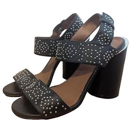 Givenchy Black Leather Studded Block Heel Sandals Black