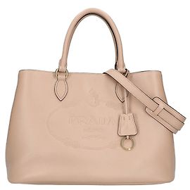 Prada 1BA579 Grace Handtasche aus Kalbleder mit geprägtem Logo Beige