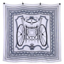 Hermès Châle en soie et cachemire Hermes Les Roues de Phaeton Gris Bleu Marine