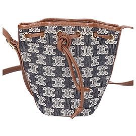 Céline CELINE Triomphe Embroidery Micro Drawstring Shoulder Bag Navy blue