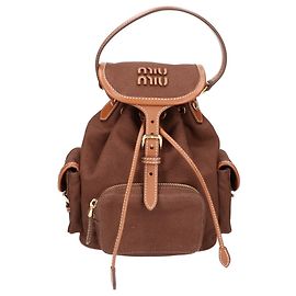 Miu Miu Canvas and Leather Backpack Brown