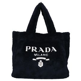 Bolso Tote Prada con logotipo de placa triangular frontal Negro Blanco
