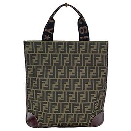 Fendi Vintage Brown Zucca Canvas Foldable 2 Way Tote Bag Handbag Brown