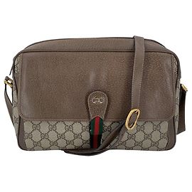 Gucci Bolsa Messenger com Aba Vintage Brown GG Supreme Canvas Web Stripes Marrom