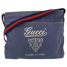 Gucci Borsa a tracolla in tela blu con logo Crest e tracolla webbing Blu