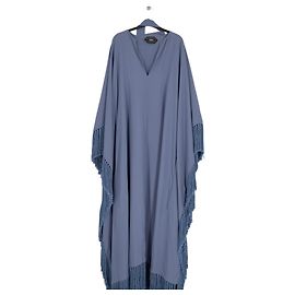 Autre Marque TALLER MARMO Blaues Maxikleid mit V Ausschnitt und Fransen Blau