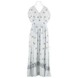 Vestido maxi de algodón azul Antik Batik con bordados florales Azul