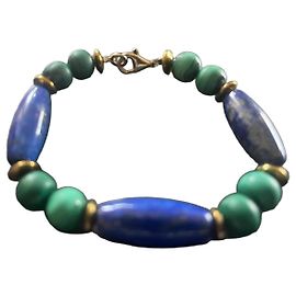 Autre Marque Pulseira de contas Lapis Lazuli e Malaquita Azul Dourado Verde