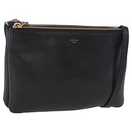 Céline CELINE Trio Shoulder Bag Cuir Noir Doré Autre