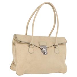 PRADA Tote Bag Leather Ivory Silver Autre