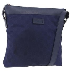 GUCCI GG Shoulder Bag Nylon Navy Silver 510342 Outro