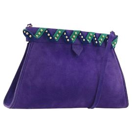Autre Marque Saint Laurent Bolsa de Ombro Camurça Roxo Tom Dourado Outro