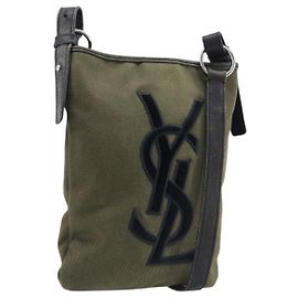 Autre Marque Saint Laurent Kahala Shoulder Bag Canvas Khaki Silver Altro