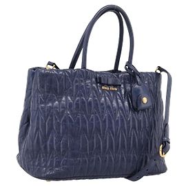 Miu Miu Matelasse Hand Bag Leather 2way Blue Gold Tone Altro