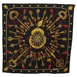 Hermès HERMES Lenço Carre 90 LES CLES Seda Preto Outro