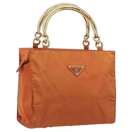 PRADA Hand Bag Nylon Orange Gold Other