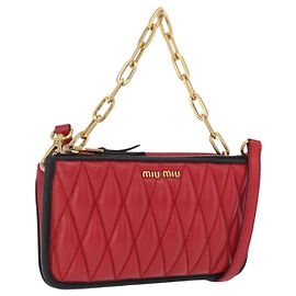 Miu Miu Bolsa de Ombro com Corrente em Couro 2way Vermelho Ouro Outro