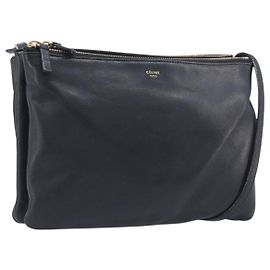 Céline CELINE Trio Shoulder Bag Leather Black Gold Outro