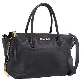 Miu Miu Handtasche Leder 2way Schwarz Gold Andere