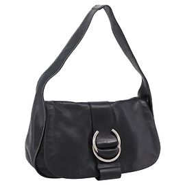 PRADA Shoulder Bag Leather Black Silver Other