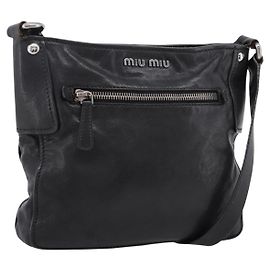 Miu Miu Shoulder Bag Leather Black Silver Other