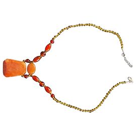 Autre Marque Collier en Jaspe Égyptien Rouge Doré Orange