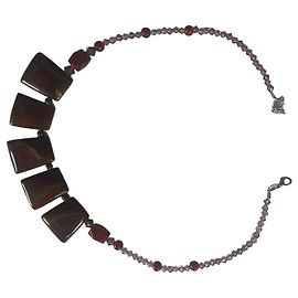Autre Marque Collier de perles en jaspe rouge et cristal Marron Rose Rouge