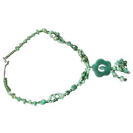 Autre Marque Collar de ágata verde con colgante de flor Verde