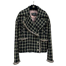 Chanel Spring/Summer 2021 Chain-Trim Tweed Jacket FR 36 Black Beige