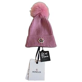 Moncler Pink Wool Pom Pom Beanie Hat Pink