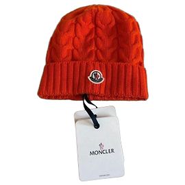 Moncler Orange Wool Cable Knit Beanie Orange