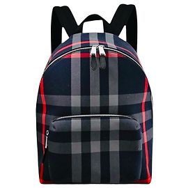 Burberry Jeff Check Canvas Backpack Red Grey Dark blue
