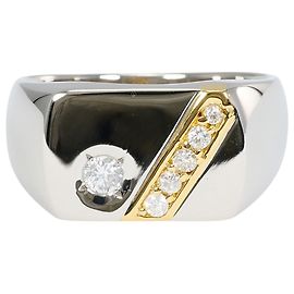 Autre Marque Platinum and Yellow Gold Band Ring with Diamond Golden Other