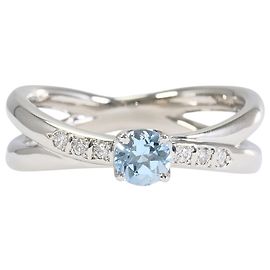 Autre Marque Platinum Band Ring with Aquamarine and Diamond Other