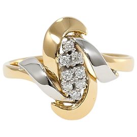 Autre Marque 18K Yellow Gold and Platinum Band Ring with Diamond Golden Other