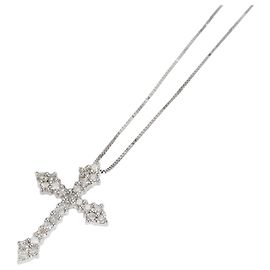 Autre Marque Collar de oro blanco de 14K con diamante Dorado
