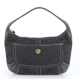 Bolsa de Ombro Coach Signature em Couro e Lona Preto