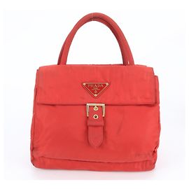Prada Tessuto Nylon Triangle Logo Handbag Tote Bag Red