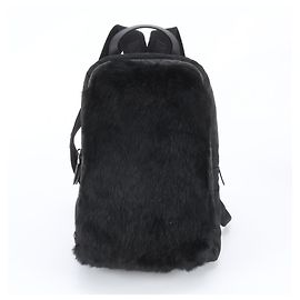 Prada Tessuto Nylon Rabbit Fur Leather Backpack Black