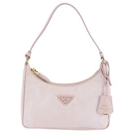 Prada Nylon Triangle Logo Leather Handbag Pink