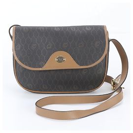 Christian Dior Honeycomb Pattern Leather Shoulder Bag Black Beige