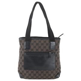 Gucci GG Canvas Leather Tote Bag Brown Black