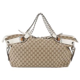 Gucci GG Canvas Bamboo Bar Ledertote Braun