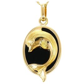 Autre Marque 18K Yellow Gold Necklace with Onyx Golden