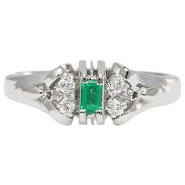 Autre Marque Platin-Bandring mit Smaragd und Diamant Andere