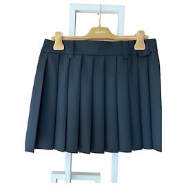 Saia plissada Miu Miu em lã e mohair preta Preto