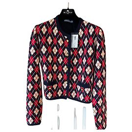 Cárdigan Prada de algodón con rombos Roja Azul Beige