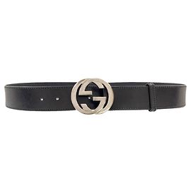 Gucci 114984 Interlocking G Gürtel aus schwarzem Leder Schwarz