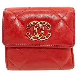 Chanel 19 Small Flap Wallet Rot
